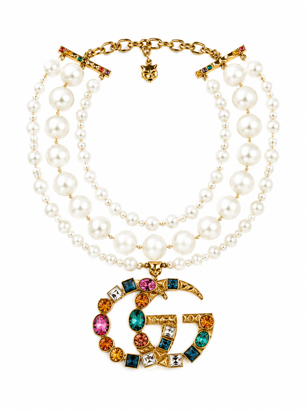 Collier perl pendente multicolor