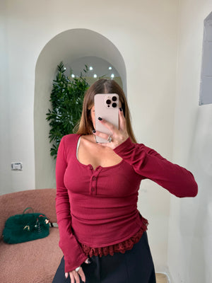 Maglia essential pizzo e bottoni