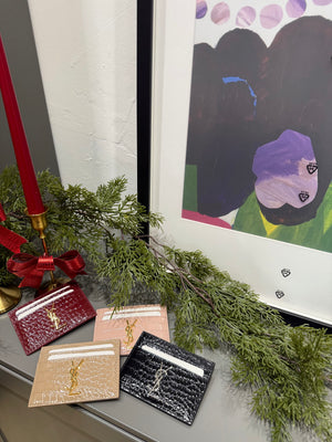 Portacarte martellato in vernice YSL nero