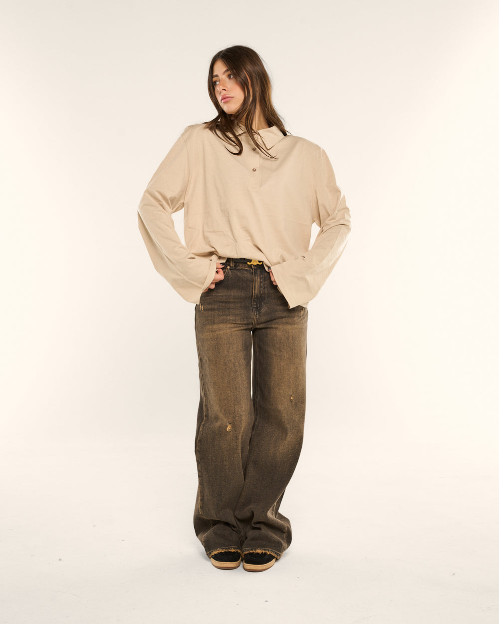 Jeans wide leg dark sabbiato