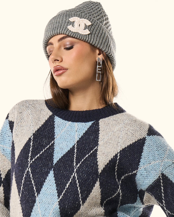 Cappello lana grigio logo laterale