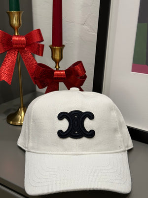 Cappello Celine velluto bianco logo blu