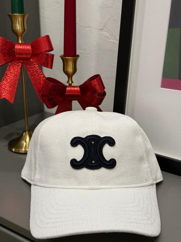 Cappello Celine velluto bianco logo blu