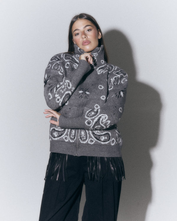 Cardigan con zip fantasia paisley
