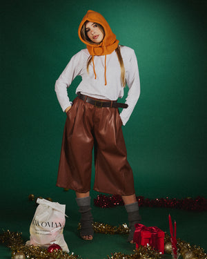 Bermuda pelle belted con cintura