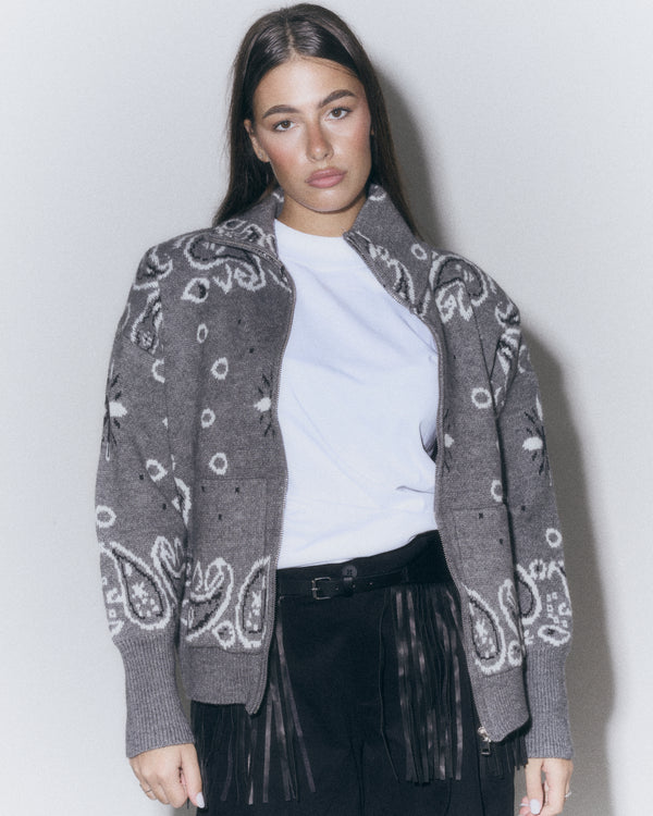 Cardigan con zip fantasia paisley