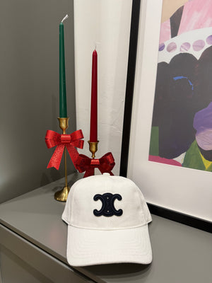 Cappello Celine velluto bianco logo blu