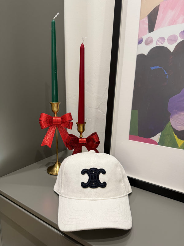Cappello Celine velluto bianco logo blu