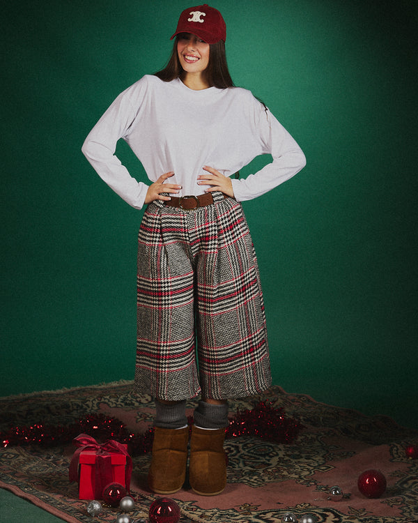 Bermuda lana quadri con cintura