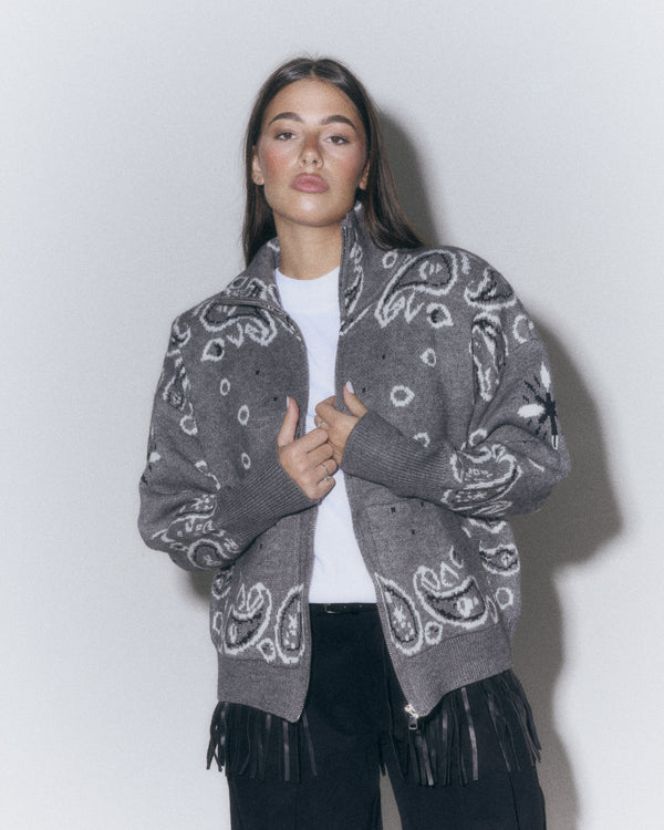 Cardigan con zip fantasia paisley