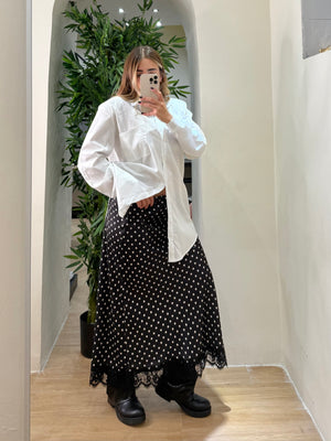 Gonna longuette pois pizzo