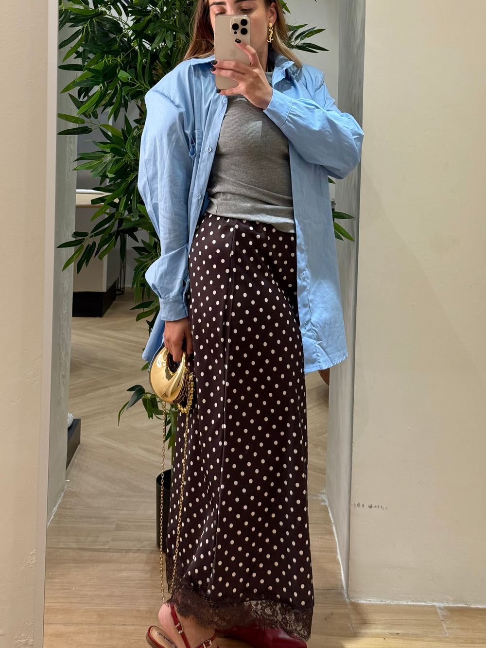 Gonna longuette pois pizzo