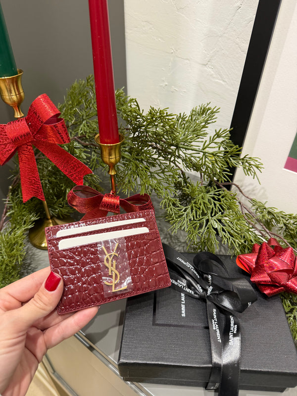 Portacarte martellato in vernice YSL bordeaux