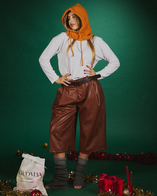 Bermuda pelle belted con cintura