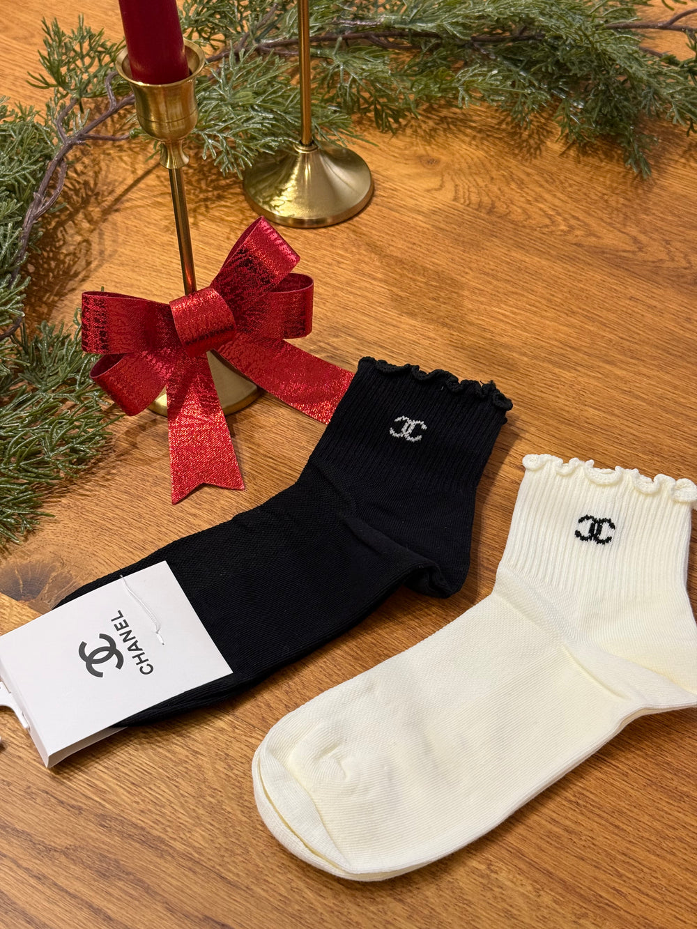 Pack due calzini basic chanel panna e nero