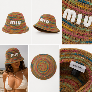 Bucket Hat Crochet Rainbow miu marrone