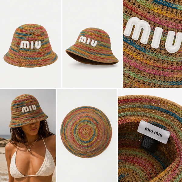 Bucket Hat Crochet Rainbow miu marrone