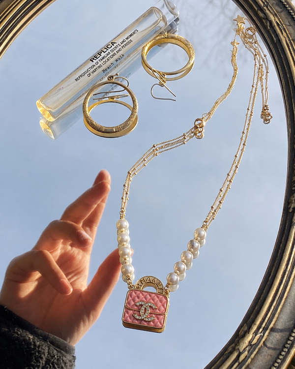 Collana Pearl Bag cc rosa