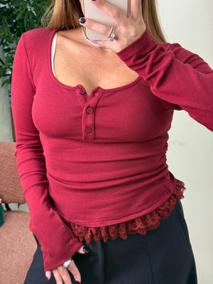 Maglia essential pizzo e bottoni