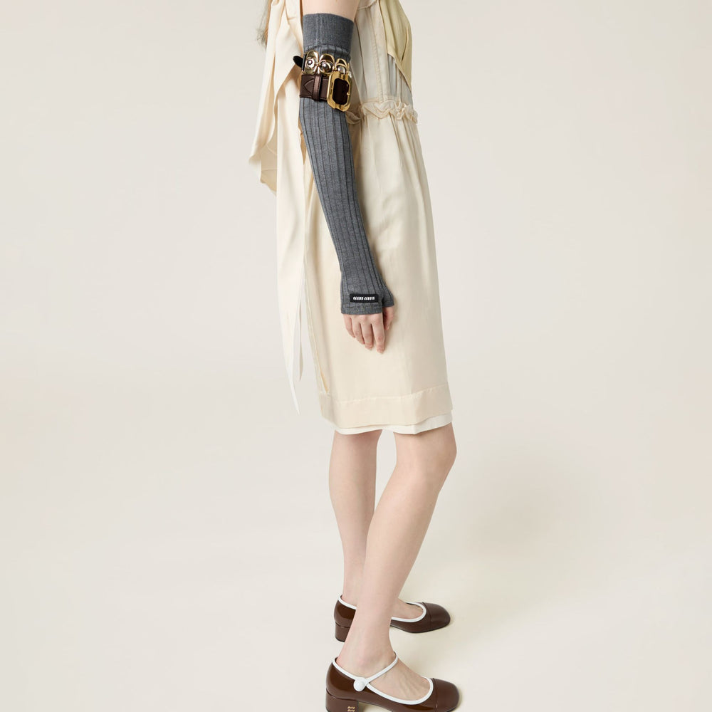 Guanti Miu Miu in lana grigia rigata senza dita