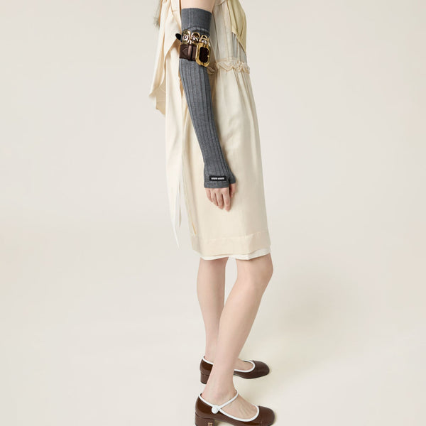 Guanti Miu Miu in lana grigia rigata senza dita