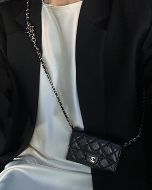 Catena con Pochette Nera liscia argento