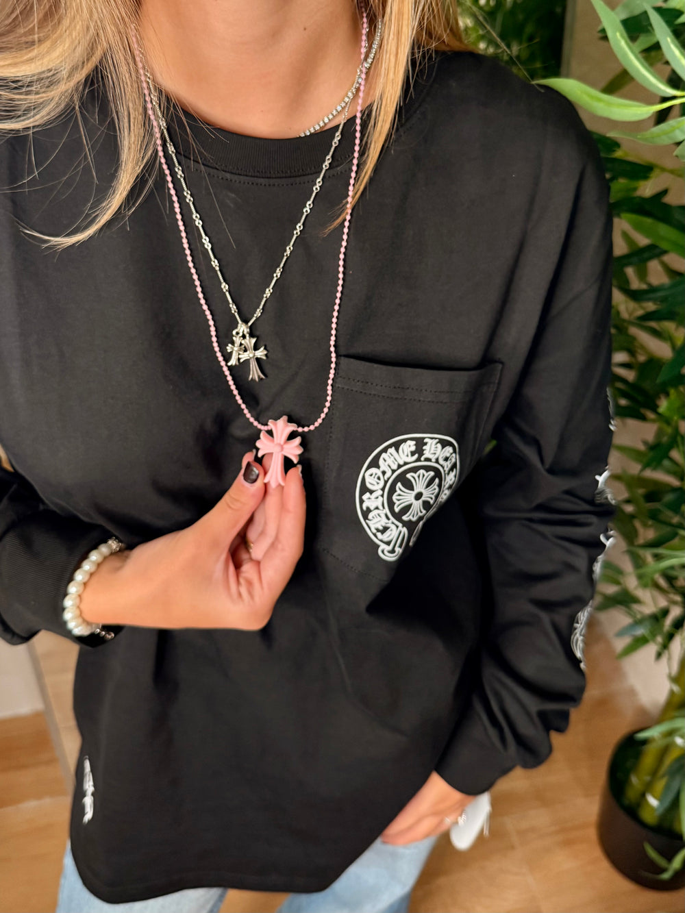 Collana chrome hearts gomma rosa