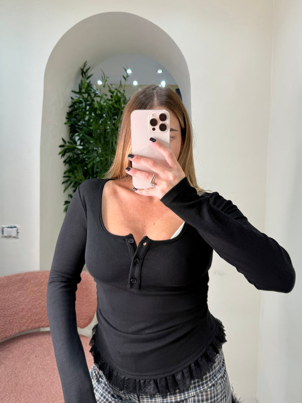 Maglia essential pizzo e bottoni