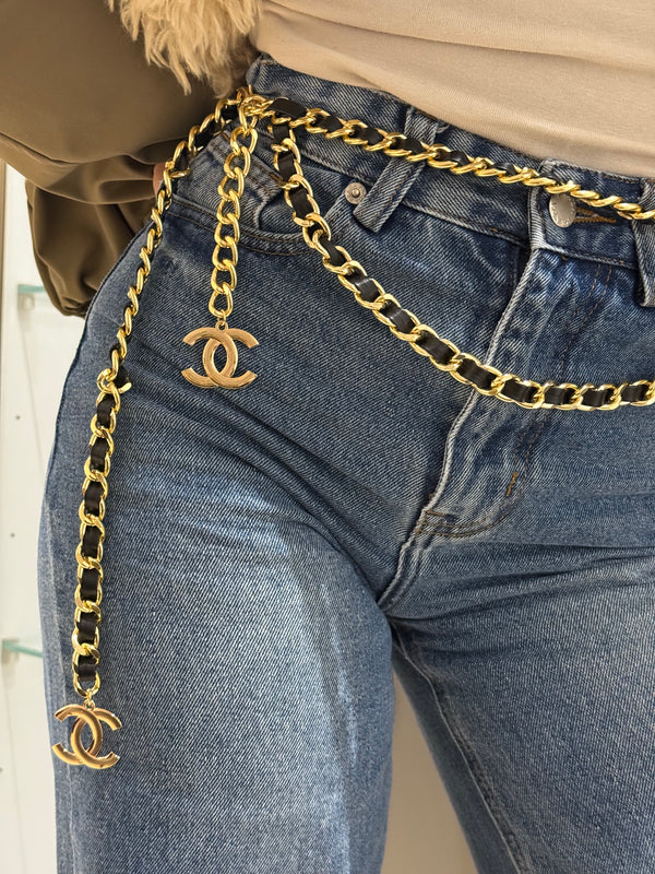 Cintura doppia catena pelle e oro chanel