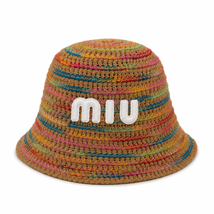 Bucket Hat Crochet Rainbow miu marrone