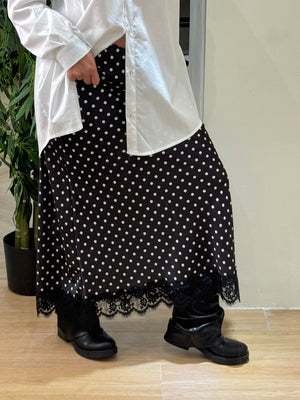 Gonna longuette pois pizzo