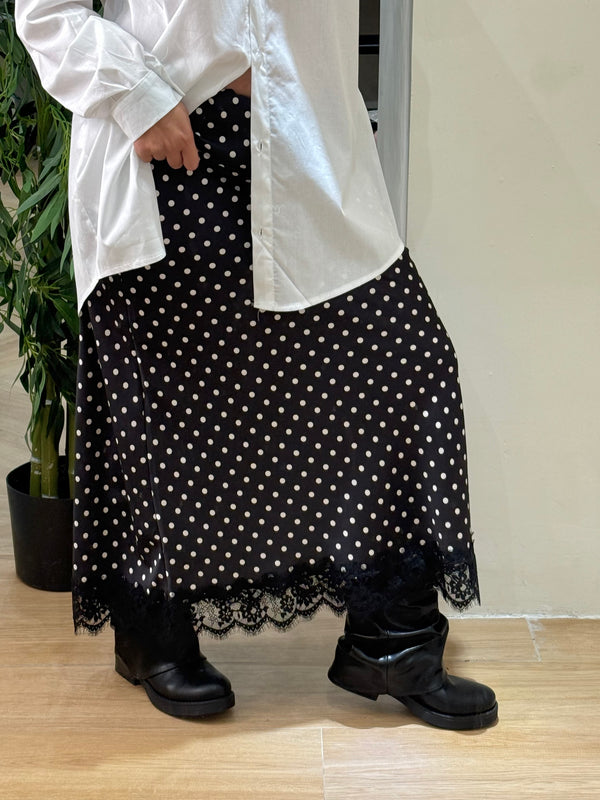 Gonna longuette pois pizzo