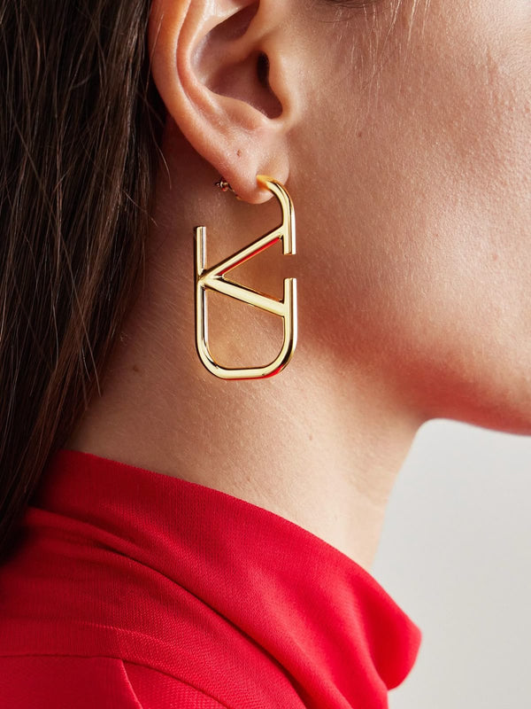 Orecchini pendenti con design grafico Gold liscio V