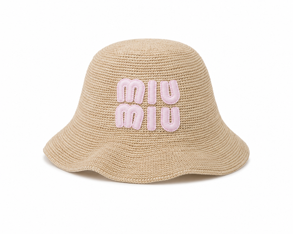 Cappello Rafia miu scritta rosa