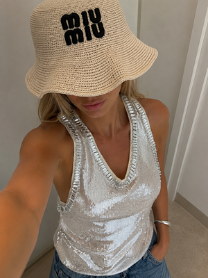 Cappello Rafia miu scritta nera