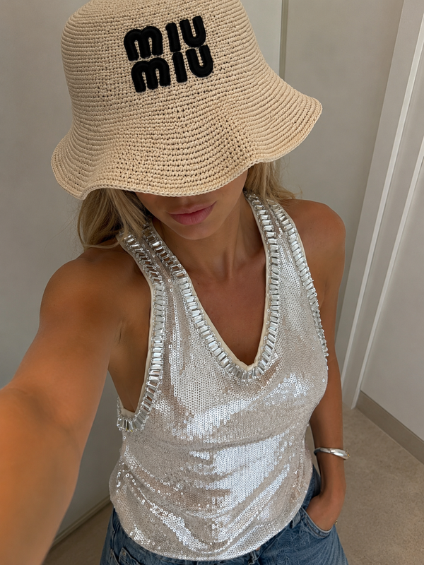 Cappello Rafia miu scritta nera