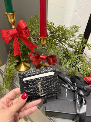 Portacarte martellato in vernice YSL nero