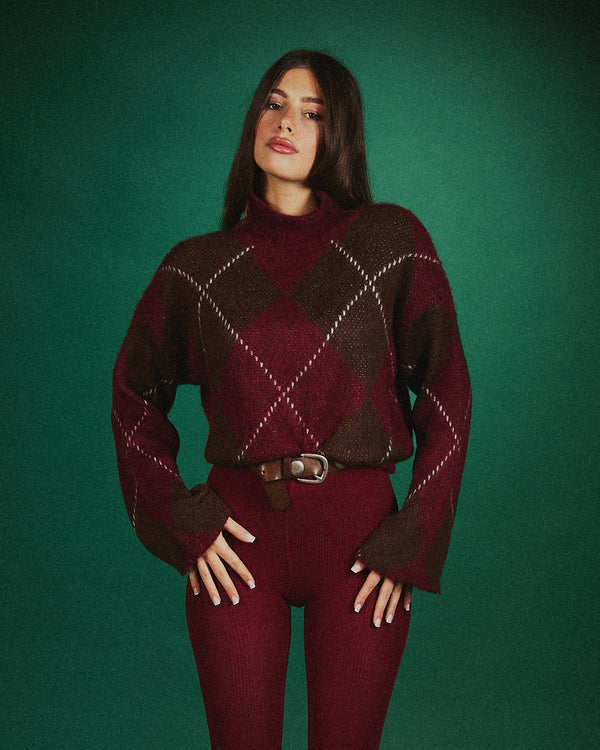 Maglione rombi collo alto