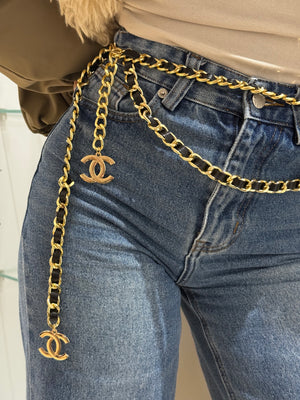Cintura doppia catena pelle e oro chanel