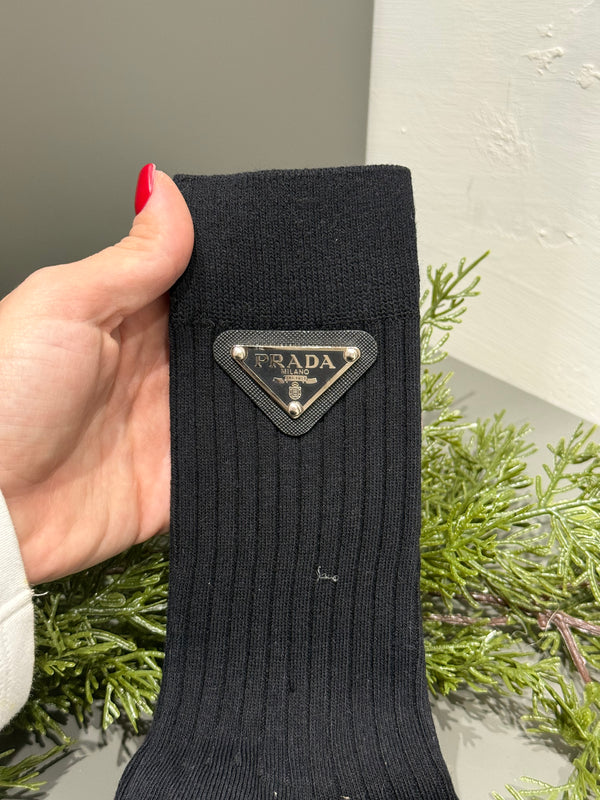 Calzini neri coste logo prada