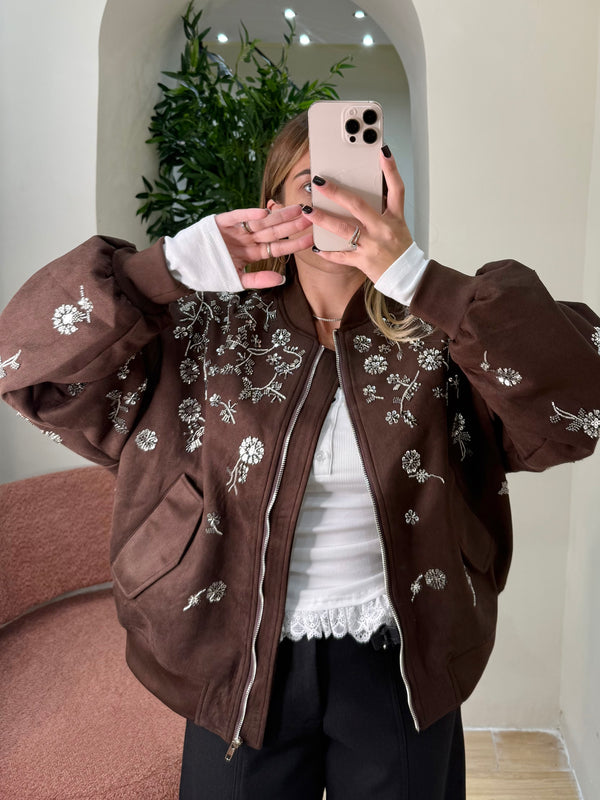 Bomber suede con applicazioni preziose
