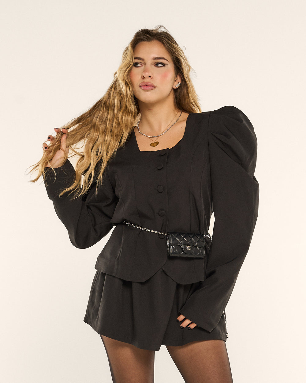 Catena con Pochette Nera liscia argento