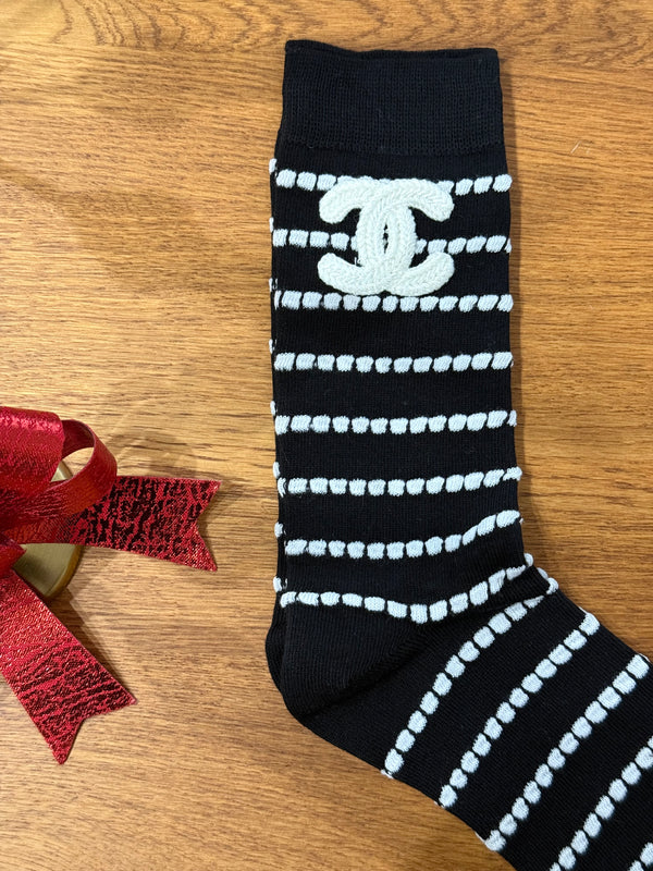 Pack 2 calzini Chanel con trama panna/nero