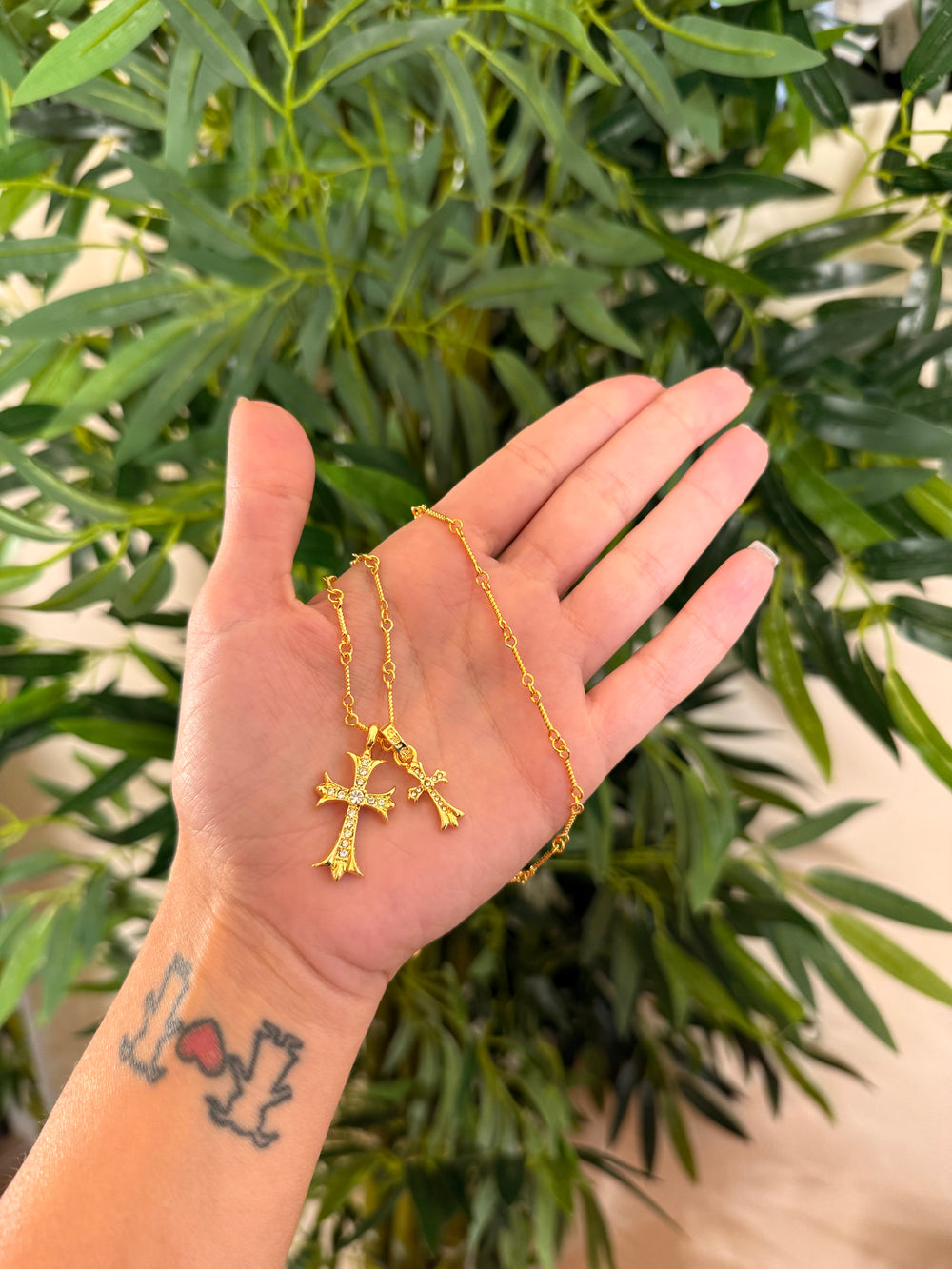 Collana doppia croce chrome hearts gold