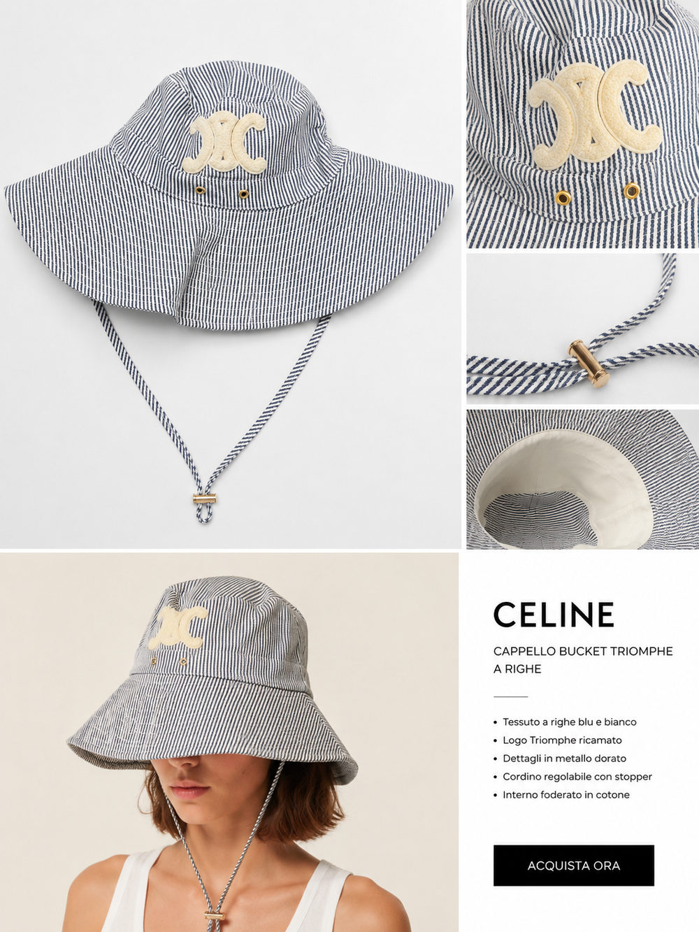 Maxi cappello pescatore multirighe celi