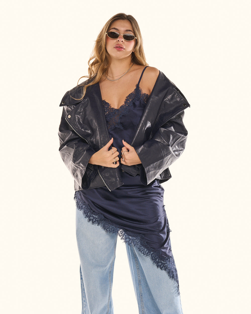 Giacca biker effetto pelle blu