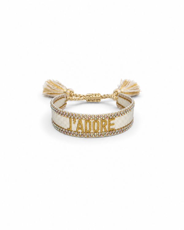 Bracciale j’adore strass beige bianco