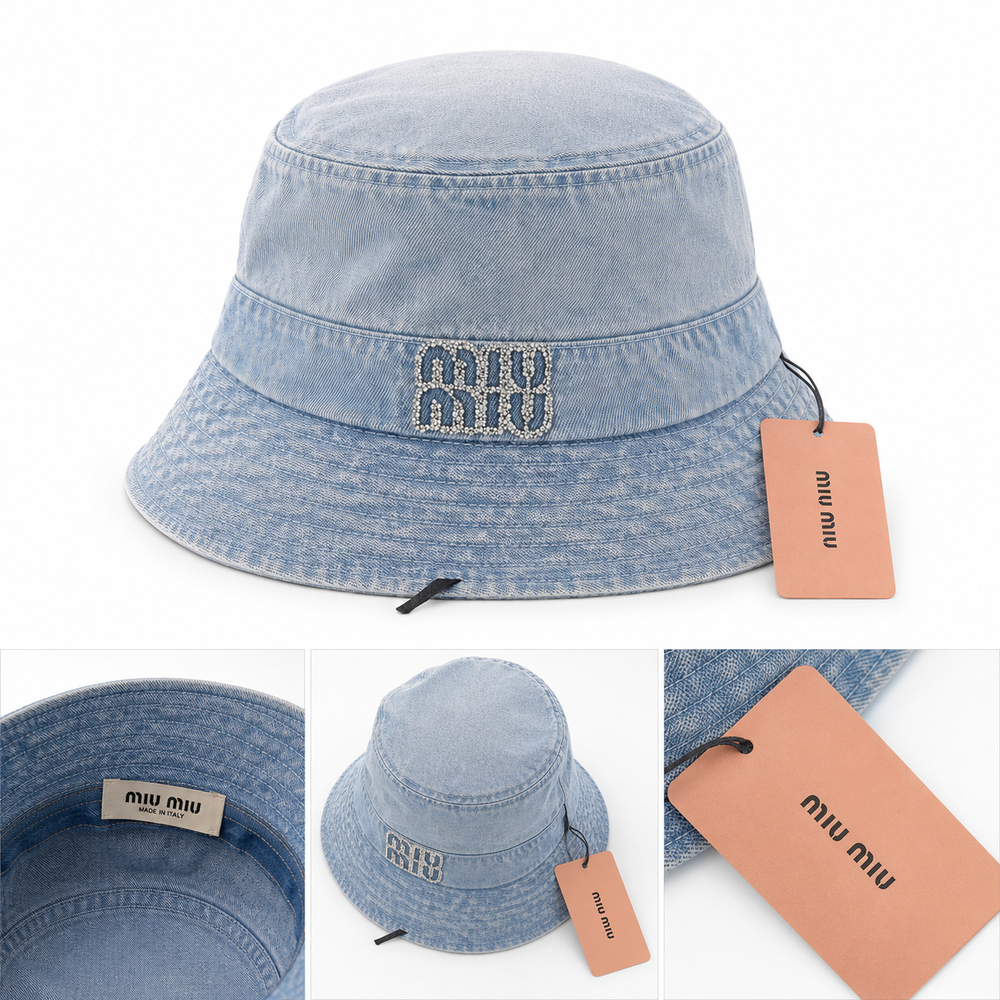 Pescatore denim light scritta miu crystal