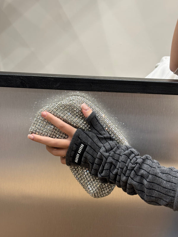 Guanti Miu Miu in lana grigia rigata senza dita