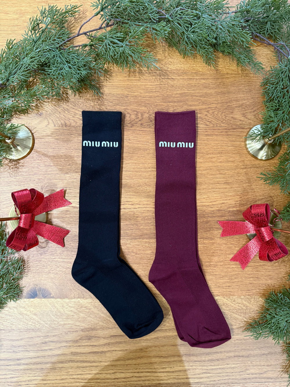 Pack due paia di calzini alti coste miumiu